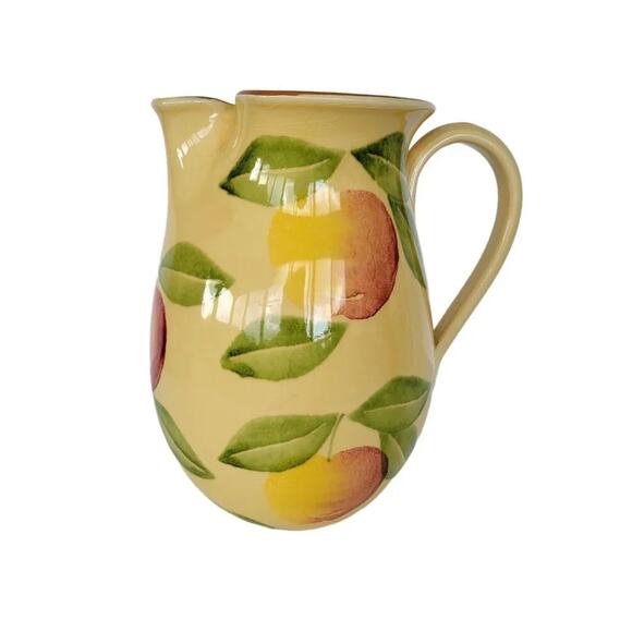 Vintage Ceramiche Alfa Italy Yellow Fruit Pitcher Hand Painted Italian Pottery - Picture 3 of 10